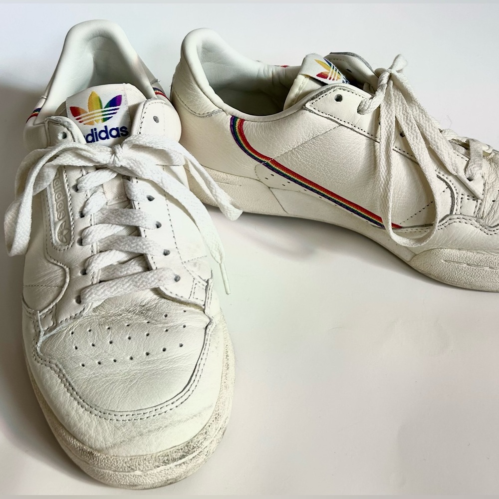Adidas Men's White Sneakers with Rainbow Accents